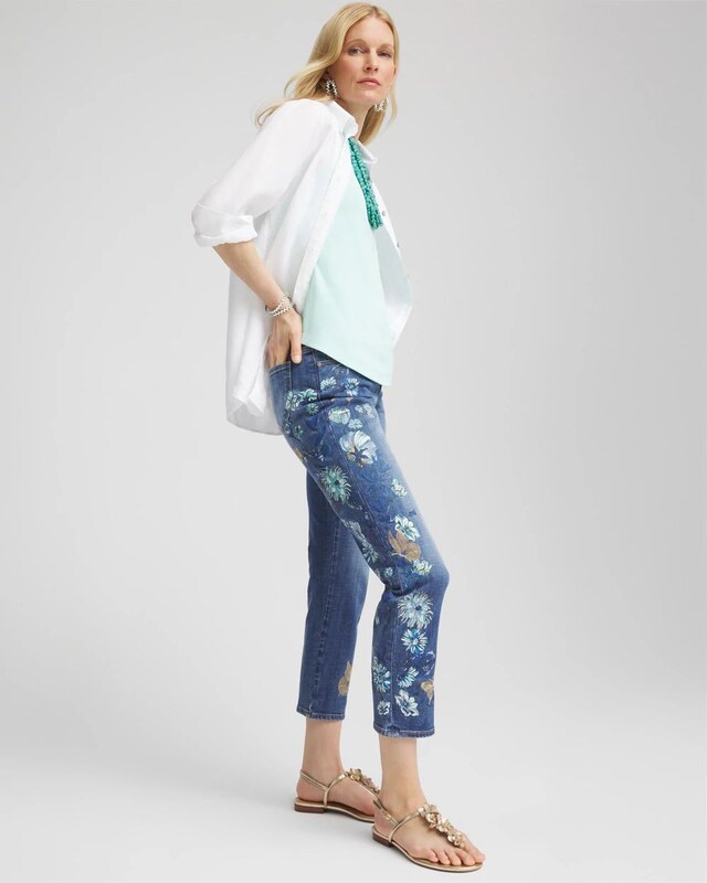 Girlfriend Butterfly Printed Cropped Jeans - image 2